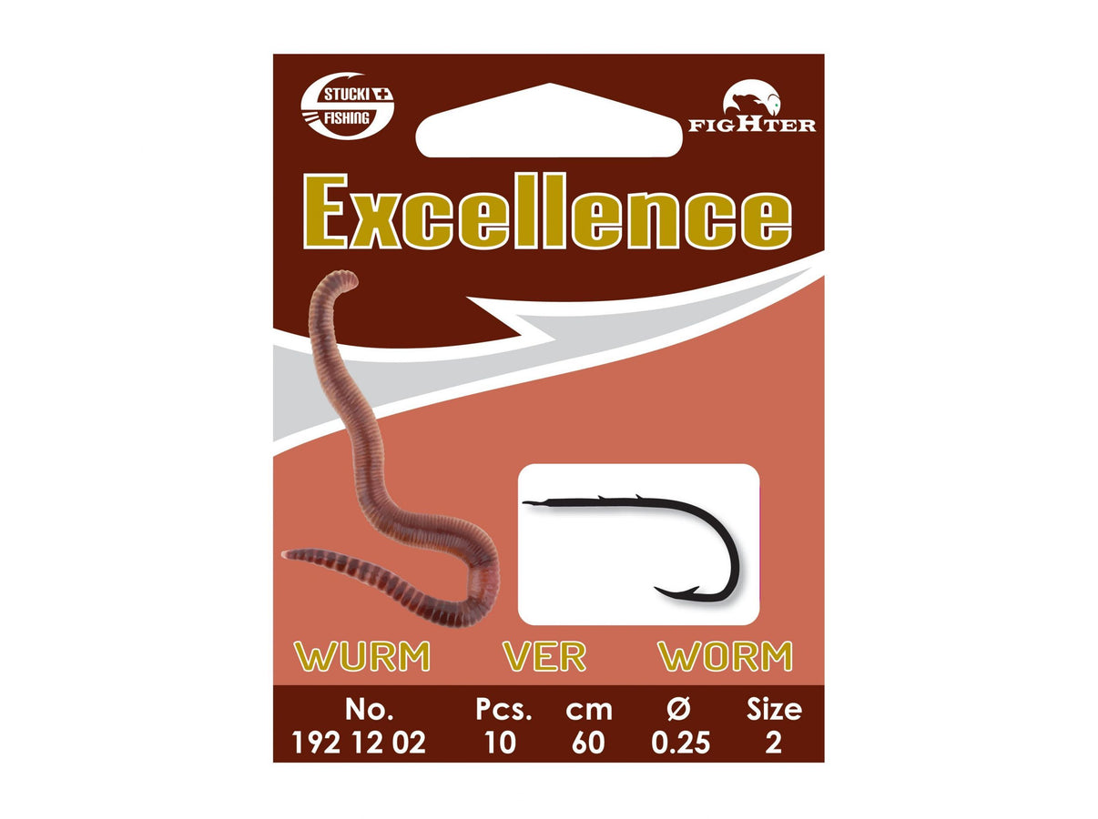 Excellence Fischerhaken Wurm montiert, 10er Pack  Stucki Fishing   