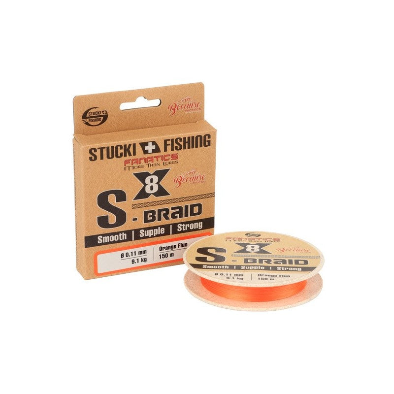 S-Braid X8 Geflochten Angelschnur Stucki Fishing Orange 0.08mm/6.8kg 